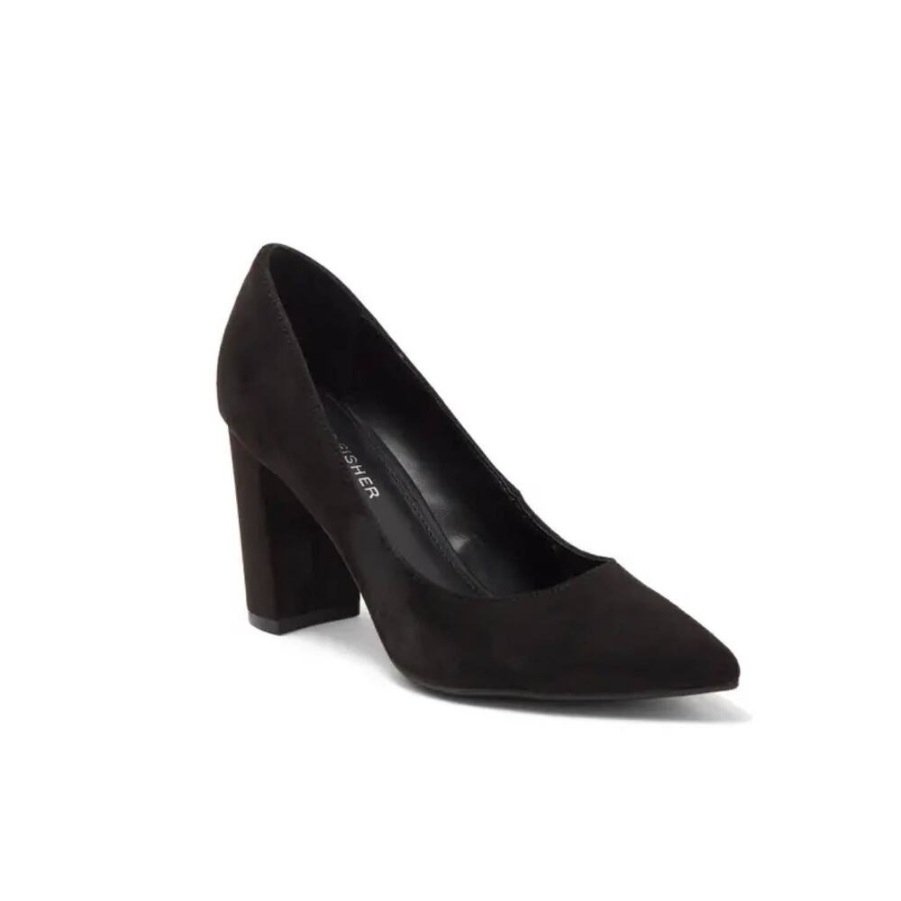 New Marc Fisher Georgy Block Heel Pump in Black Suede Women's Size 9.5